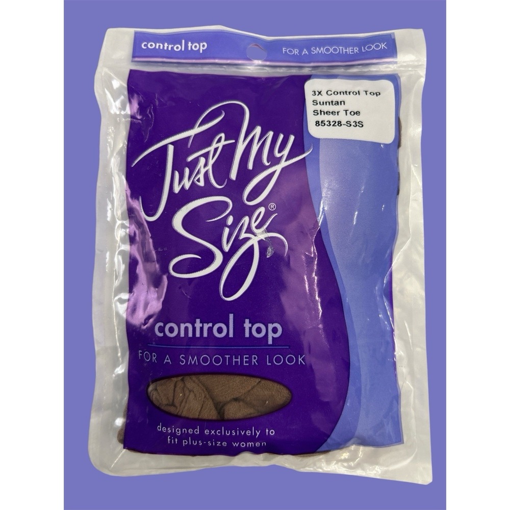 Just My Size Pantyhose Size 3X Suntan Sheer Toe Control Top Vintage - NOS